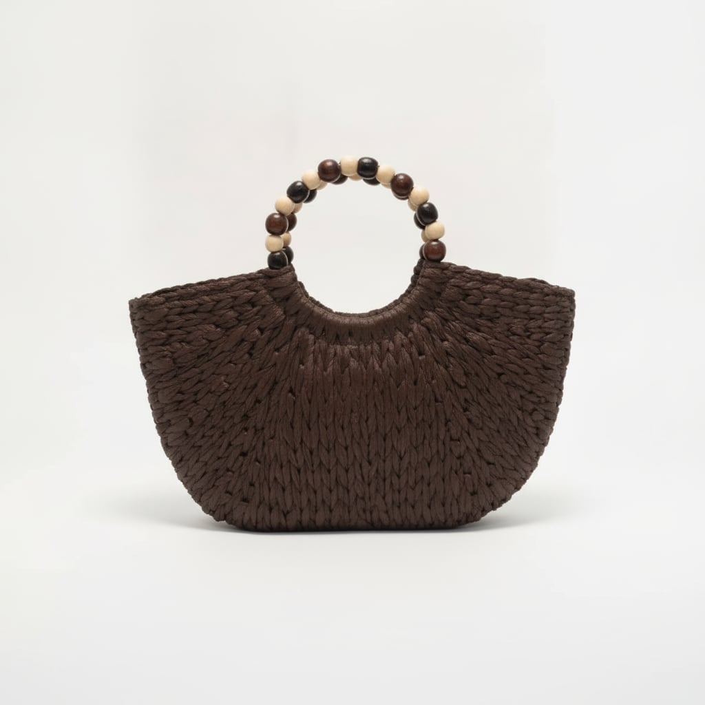 Borsa donna rigida manici palline legno - Moro