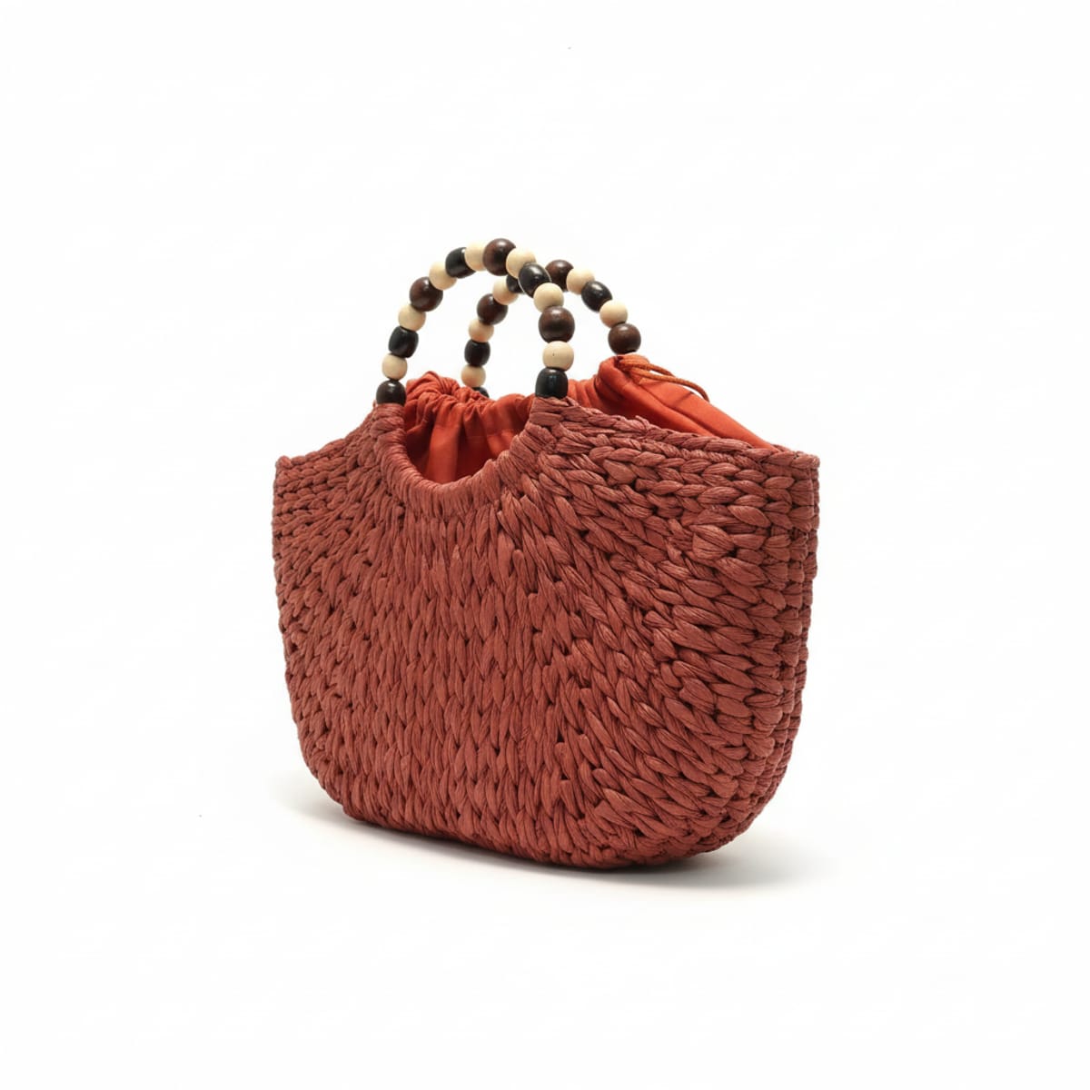 Borsa donna rigida manici palline legno - Arancio