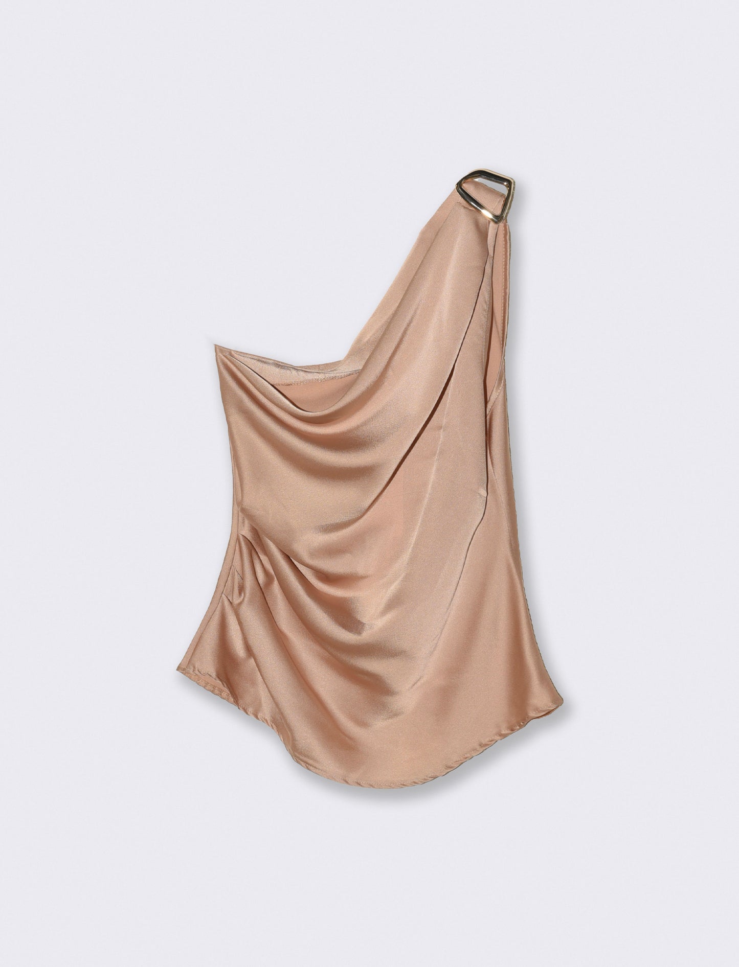 Top raso monospalla con accessorio - Beige champagne