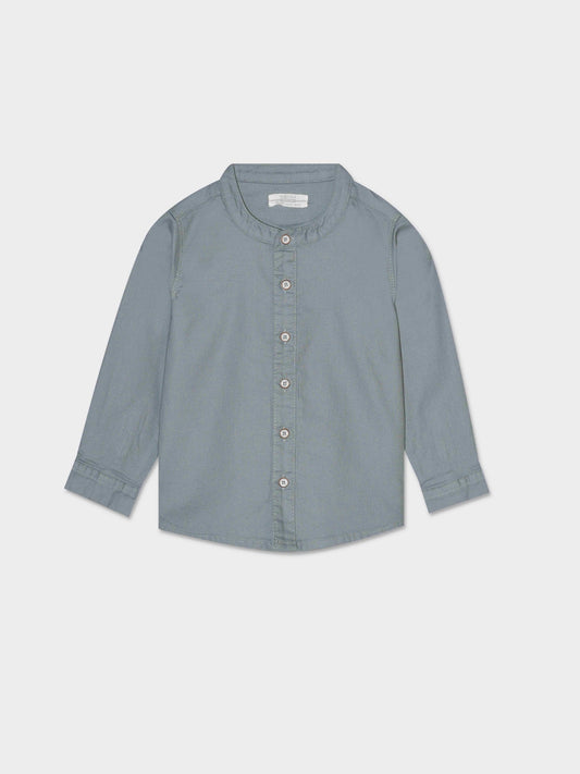 Cotton Baby Shirt with Mandarin Collar and Colorful Buttons - Grey