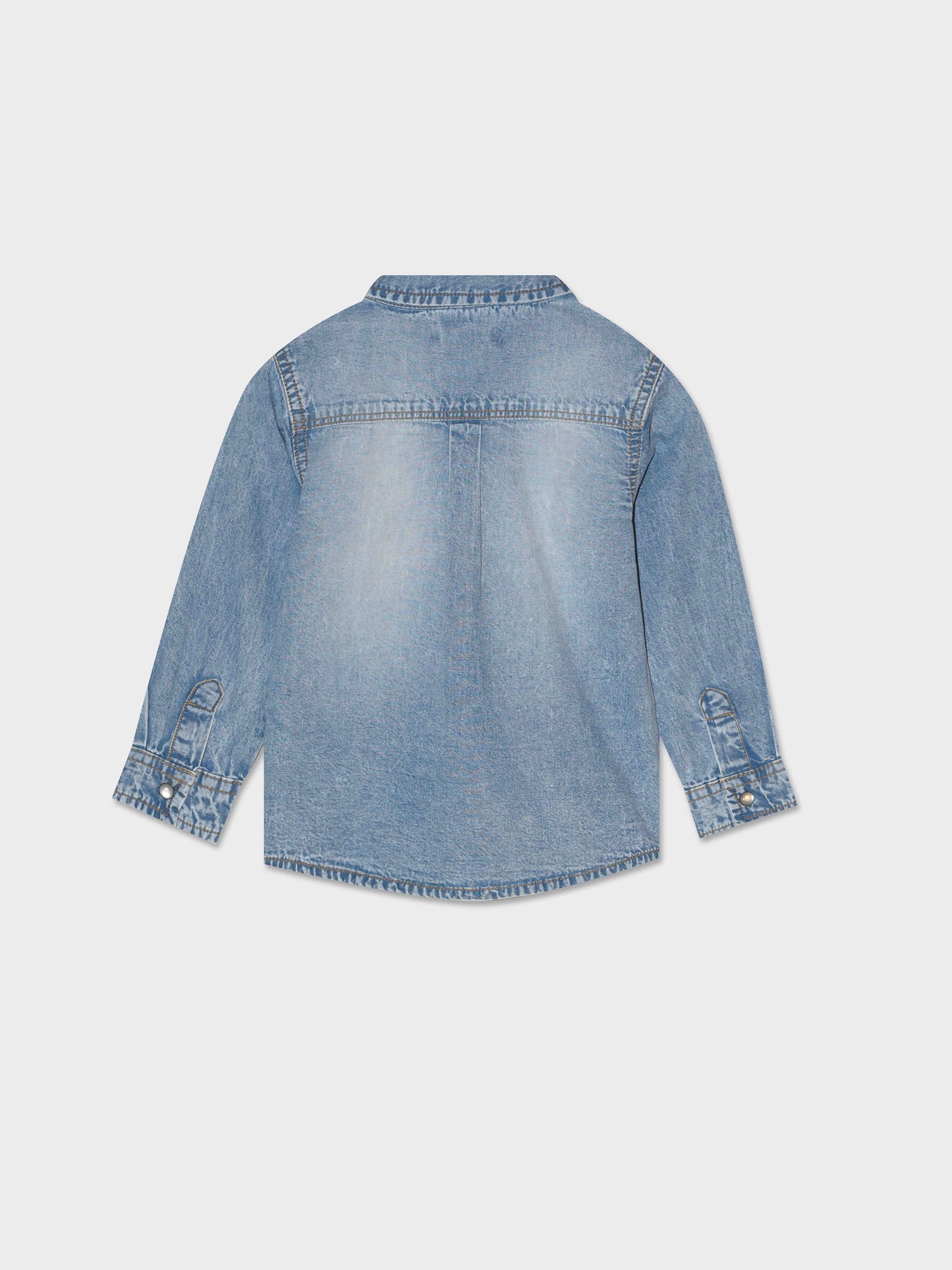 Denim Baby Shirt: Long Sleeve Cotton Snap Button for Daily Outfits - Blue