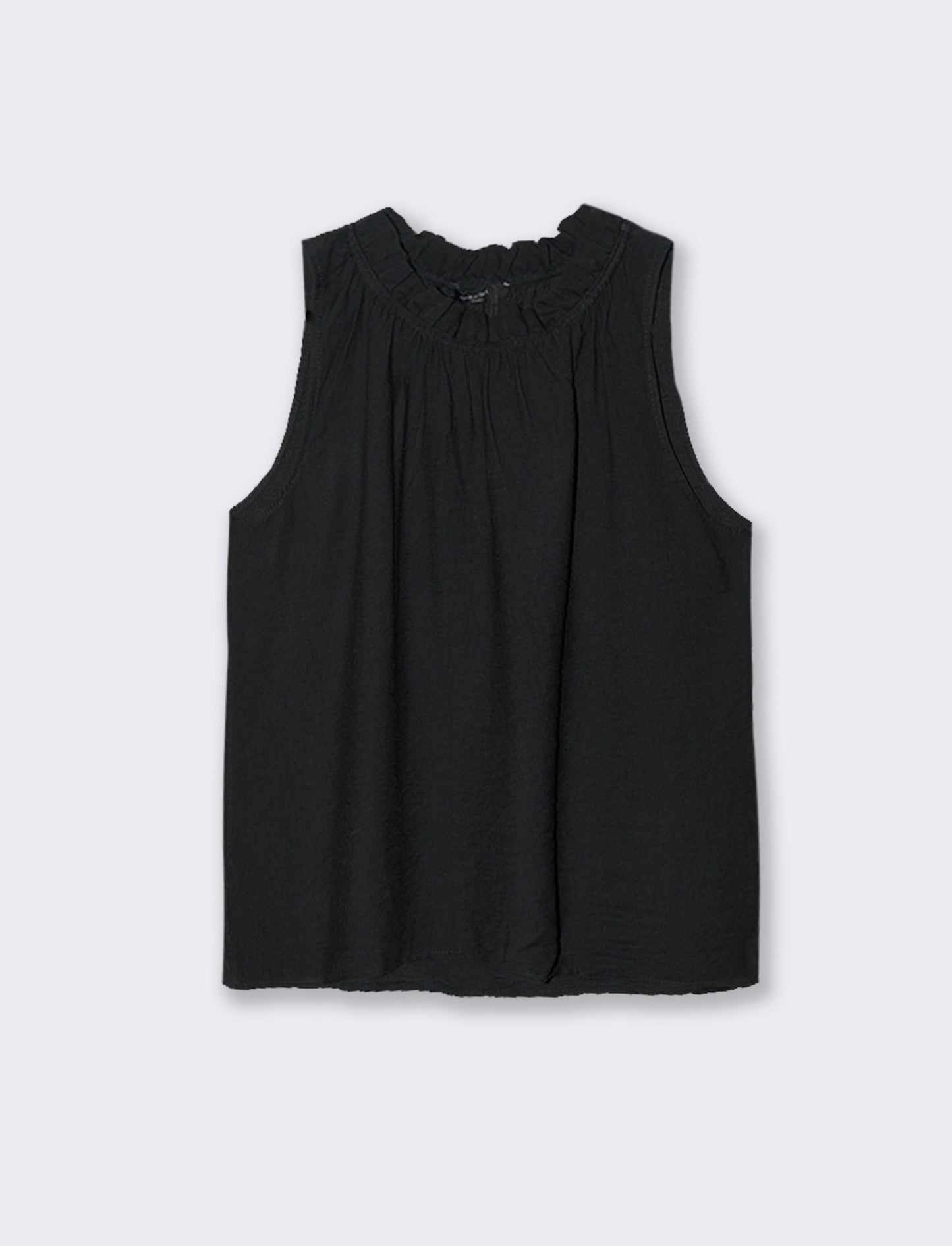 Top in cotone lavato con arriccio sul collo - Nero