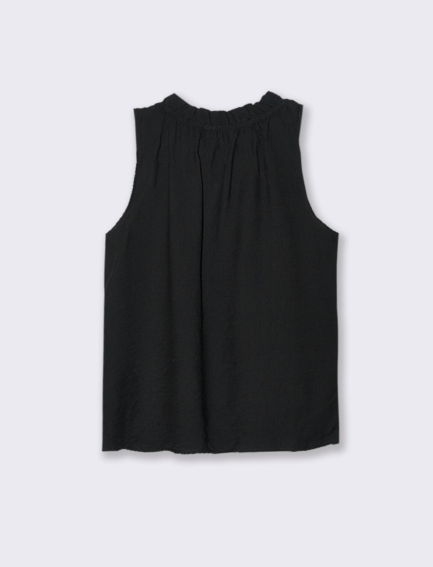 Top in cotone lavato con arriccio sul collo - Nero