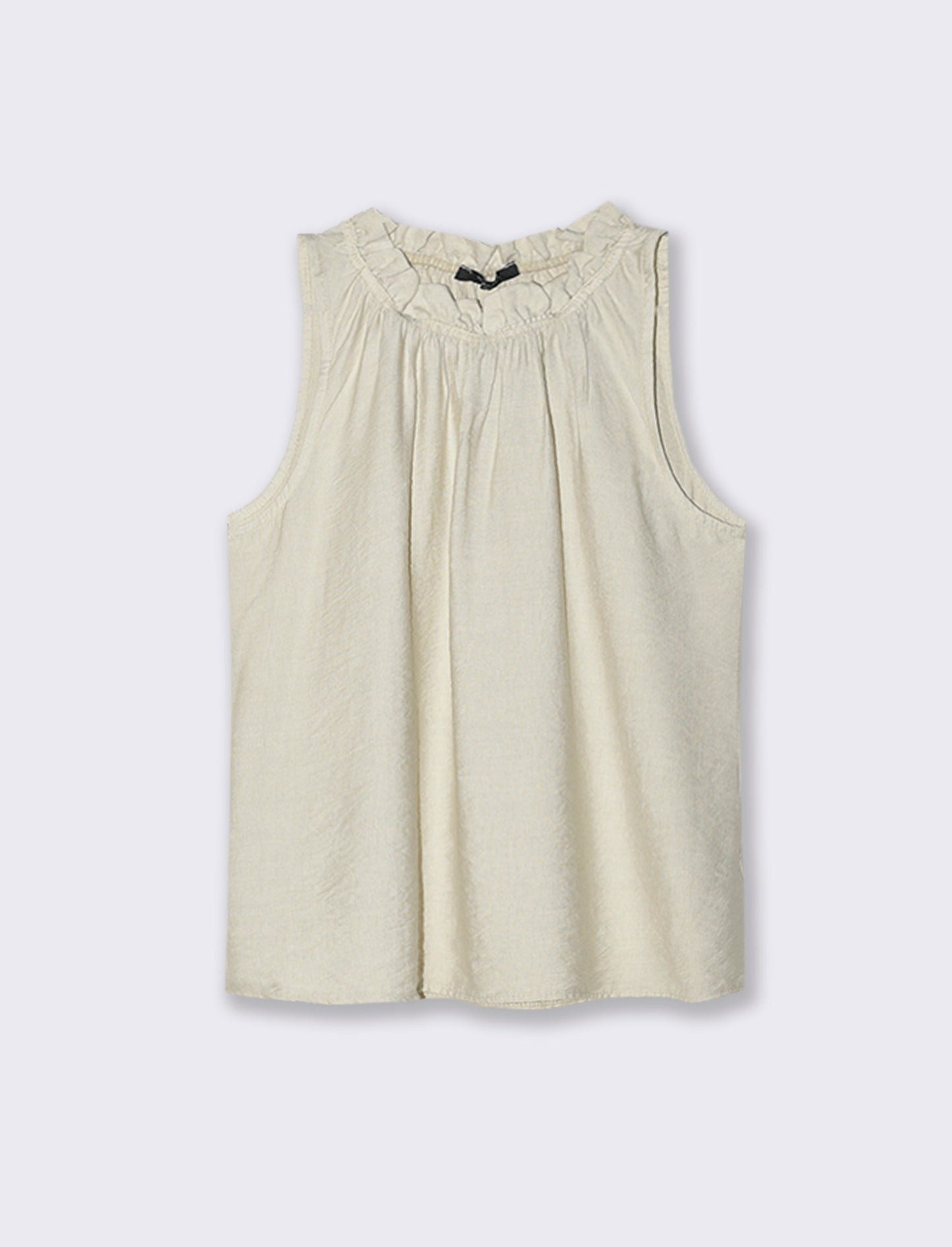 Top in cotone lavato con arriccio sul collo - Beige