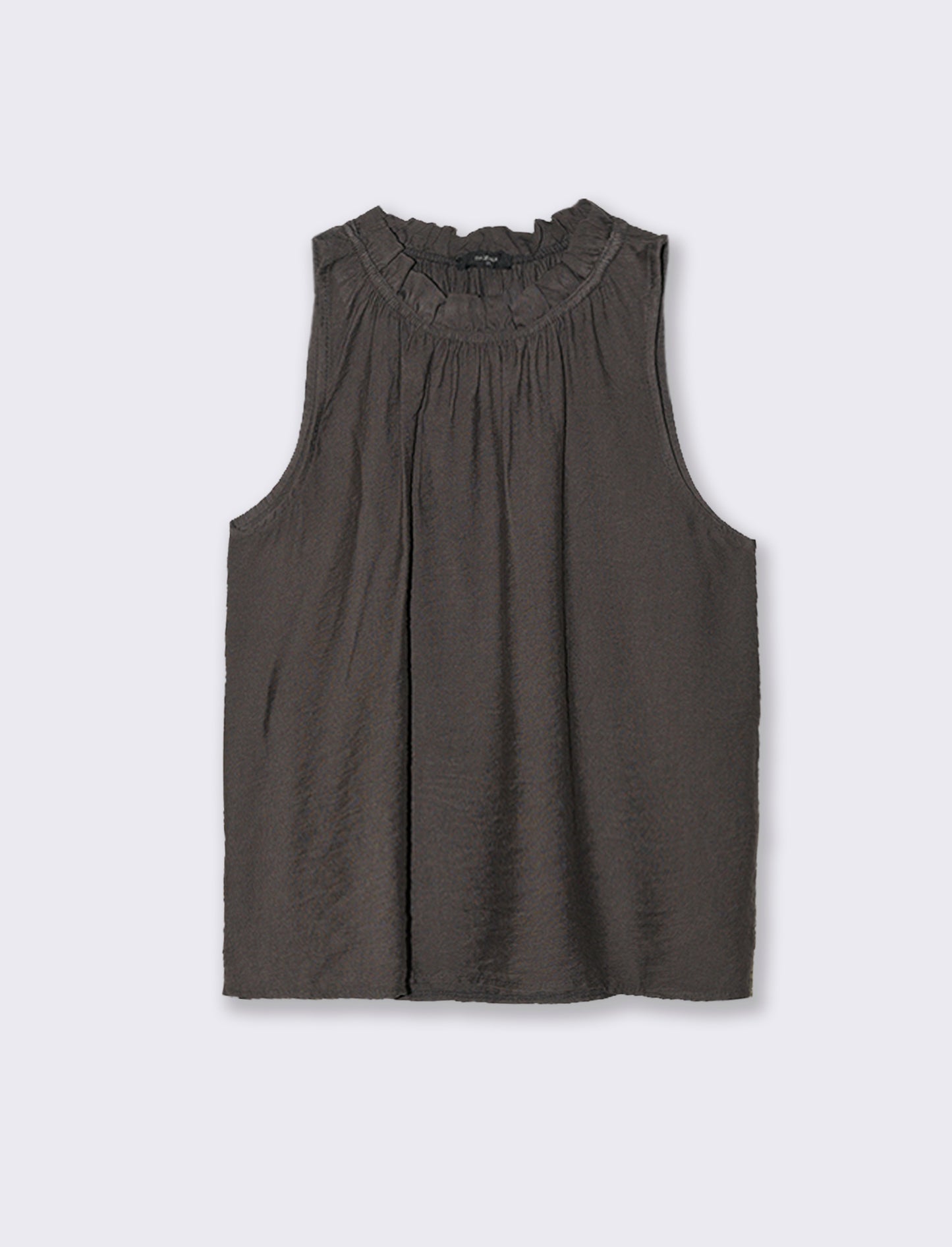 Top in cotone lavato con arriccio sul collo - Moro