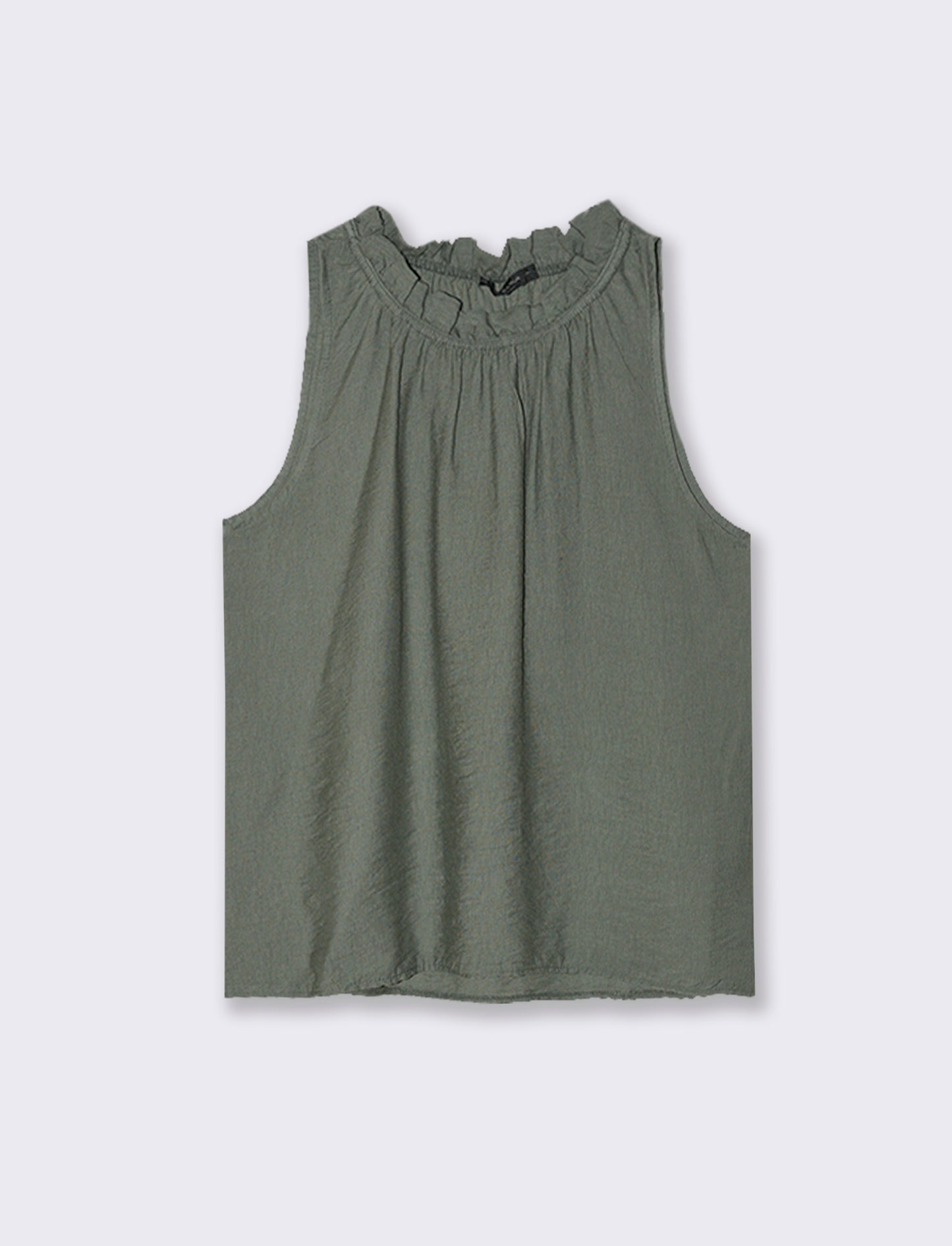 Top in cotone lavato con arriccio sul collo - Verde militare