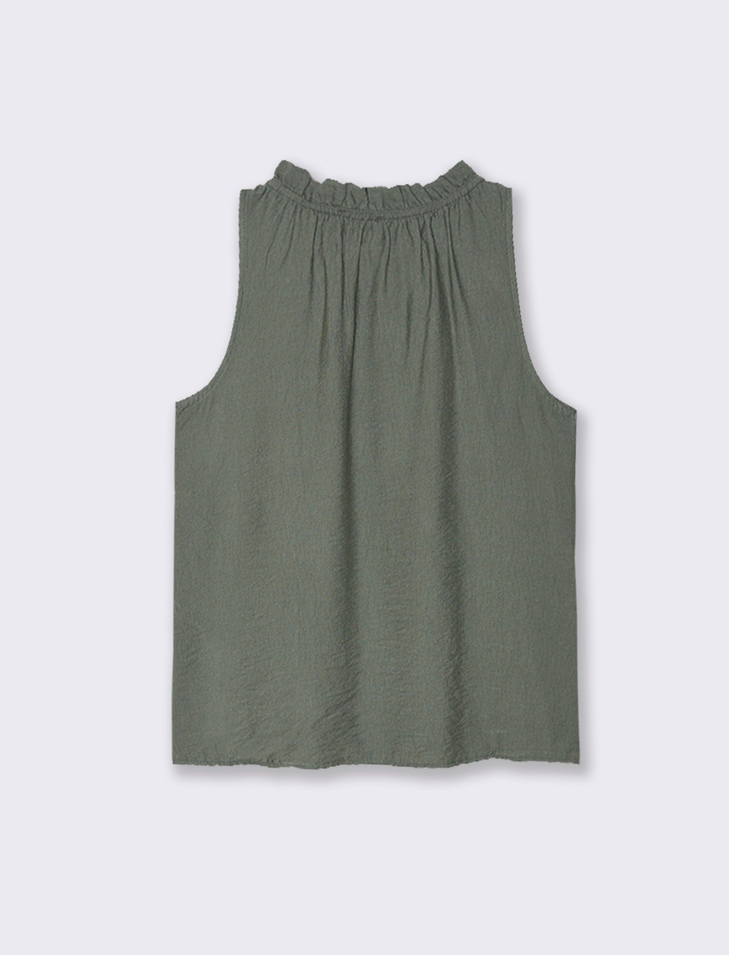 Top in cotone lavato con arriccio sul collo - Verde militare