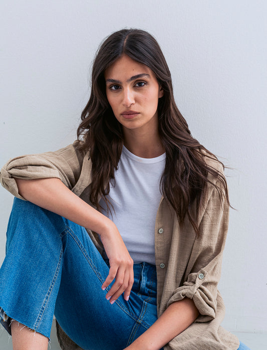 CAMICIA LUNGA IN COTONE - Cammello