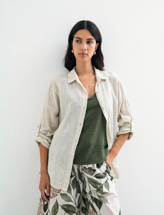 CAMICIA LUNGA IN COTONE - Beige