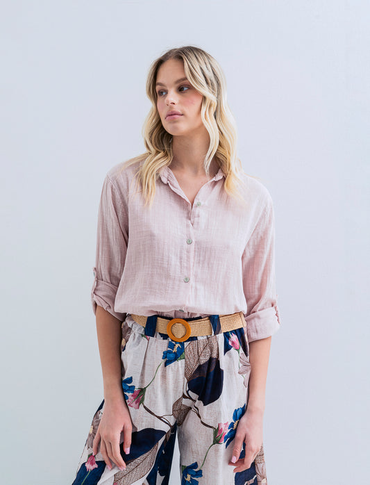 CAMICIA LUNGA IN COTONE - Rosa