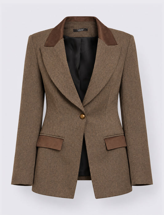 Melange jacket with suede trims - Brown