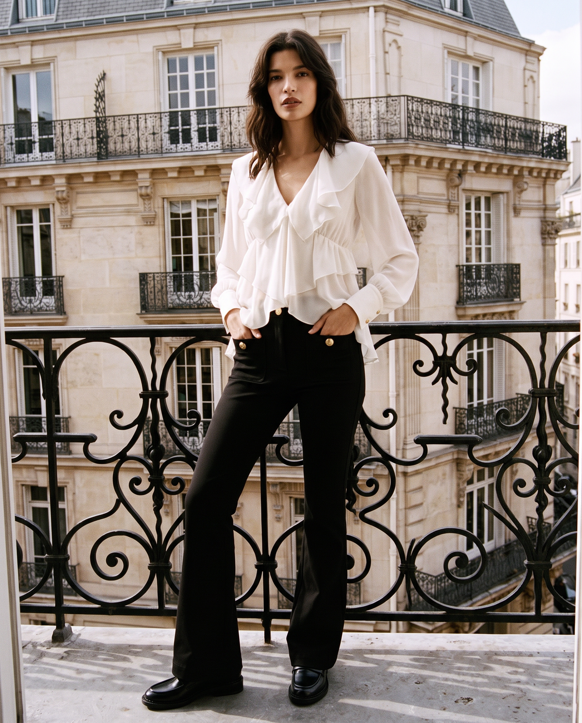 Georgette blouse with ruffles - White