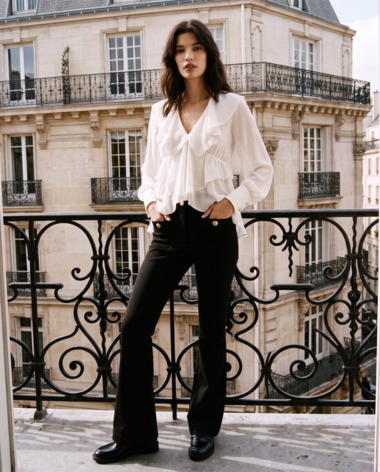 Georgette blouse with ruffles - White