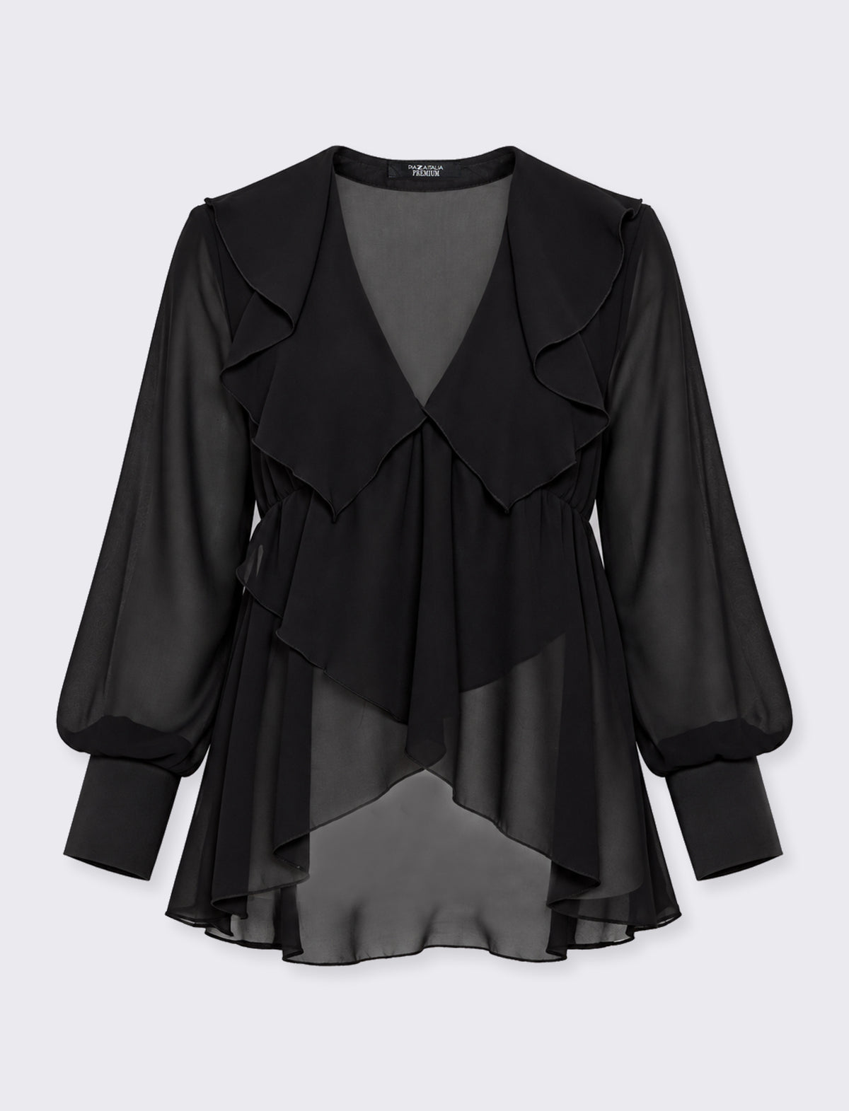 Blusa in georgette con rouches - Nero