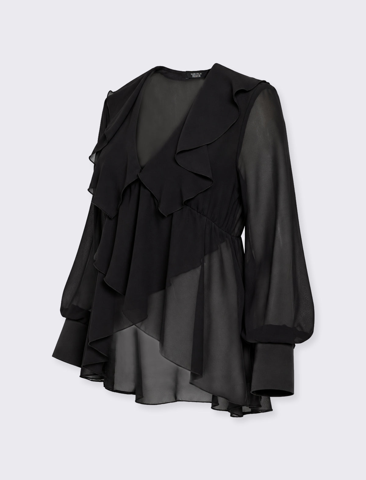 Blusa in georgette con rouches - Nero