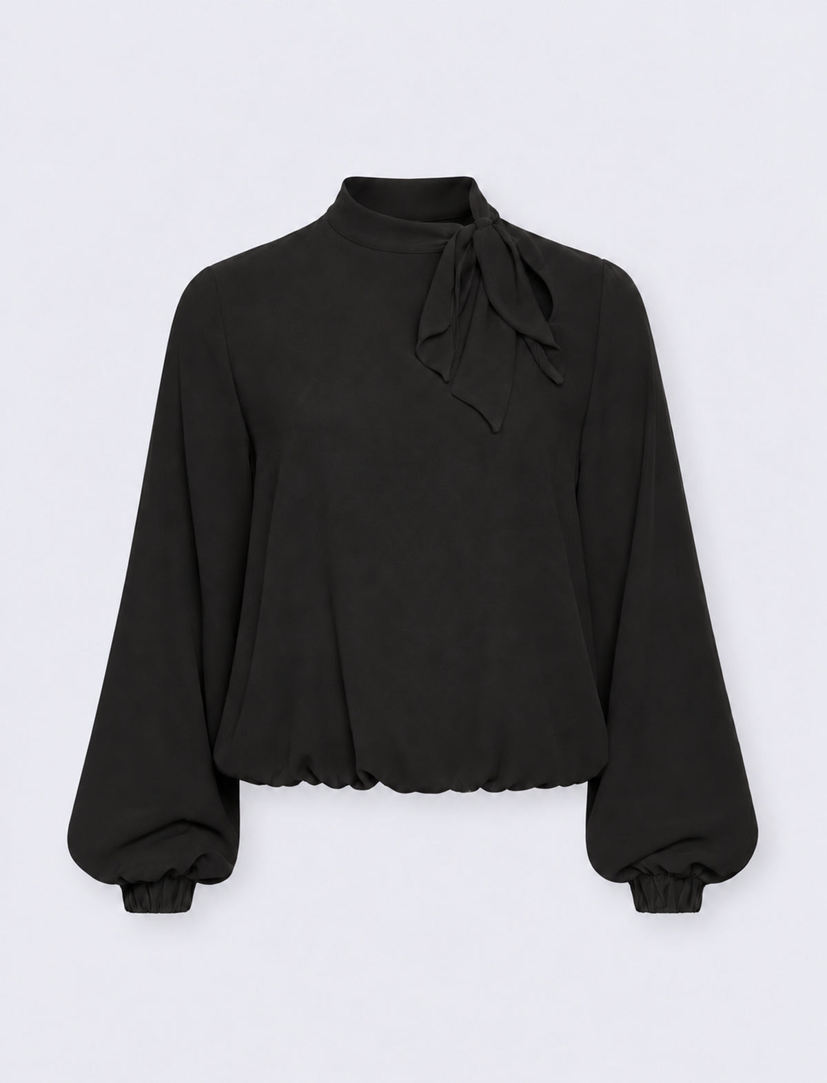 Balloon blouse with neck scarf - Black