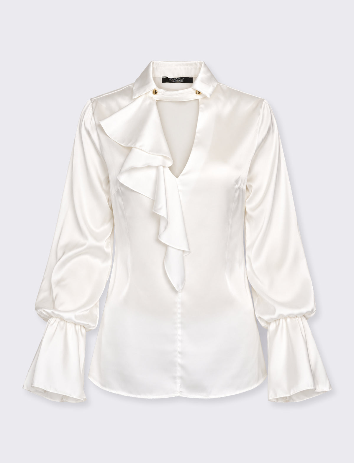 Camicia in satin con rouches - Bianco panna