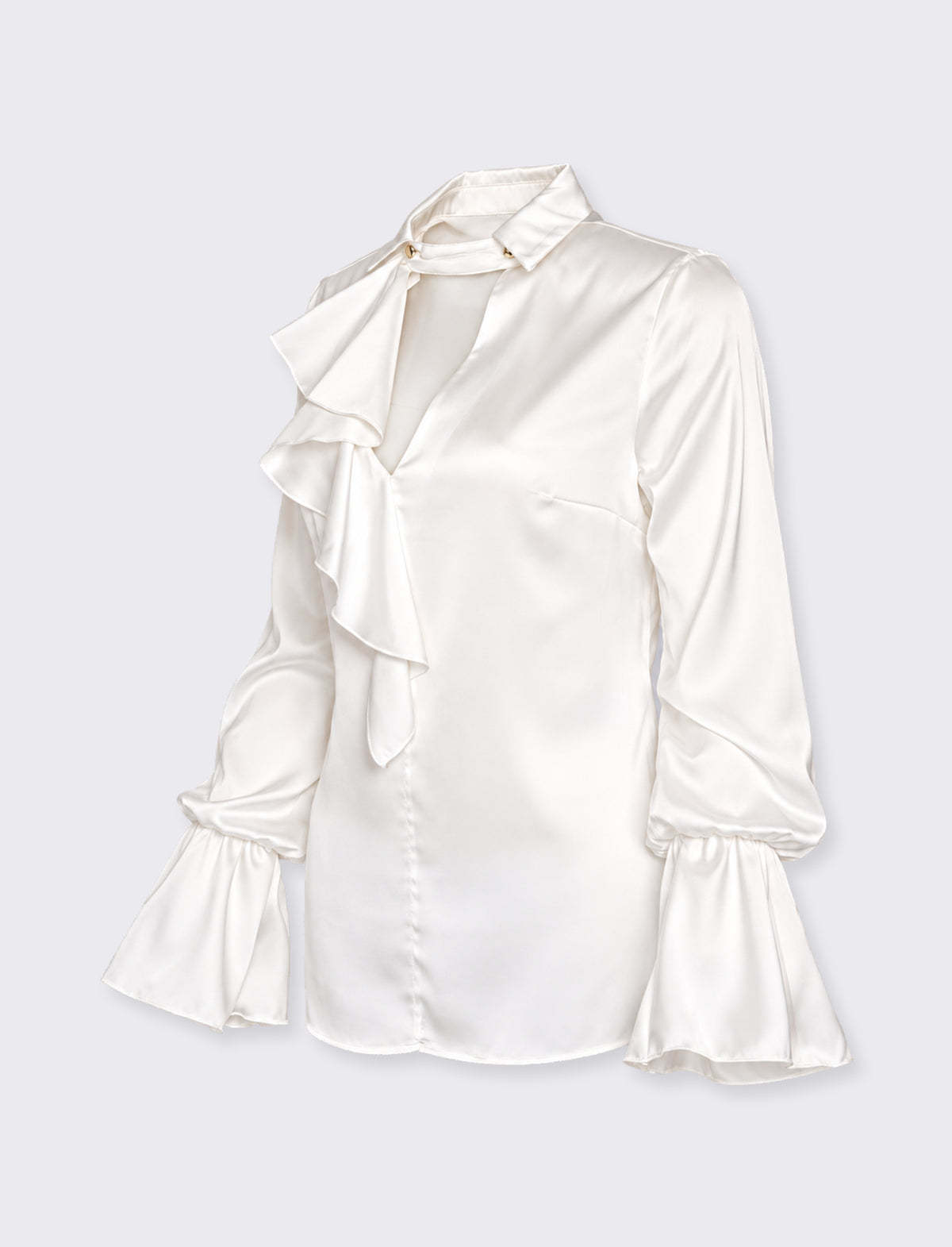 Camicia in satin con rouches - Bianco panna