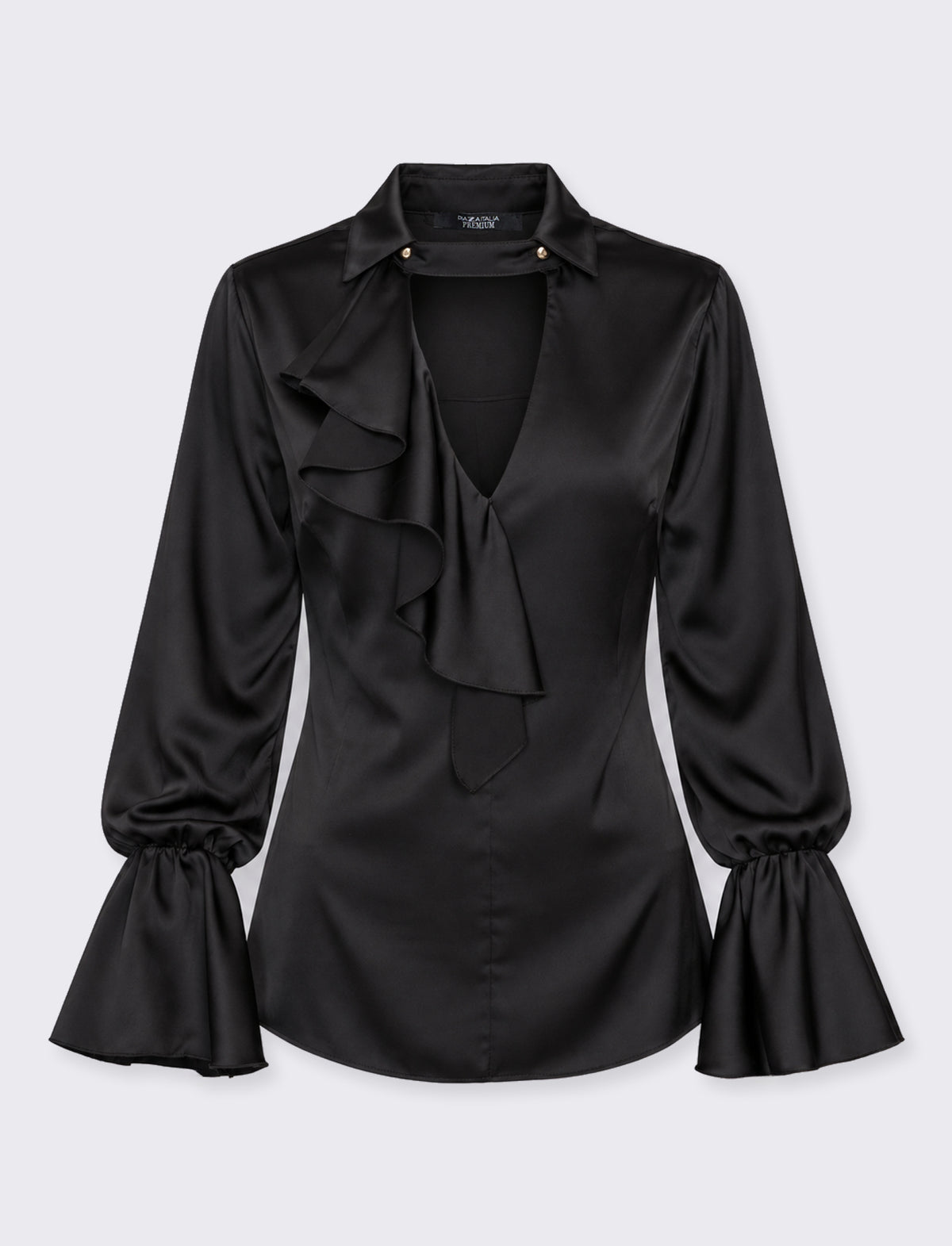 Camicia in satin con rouches - Nero