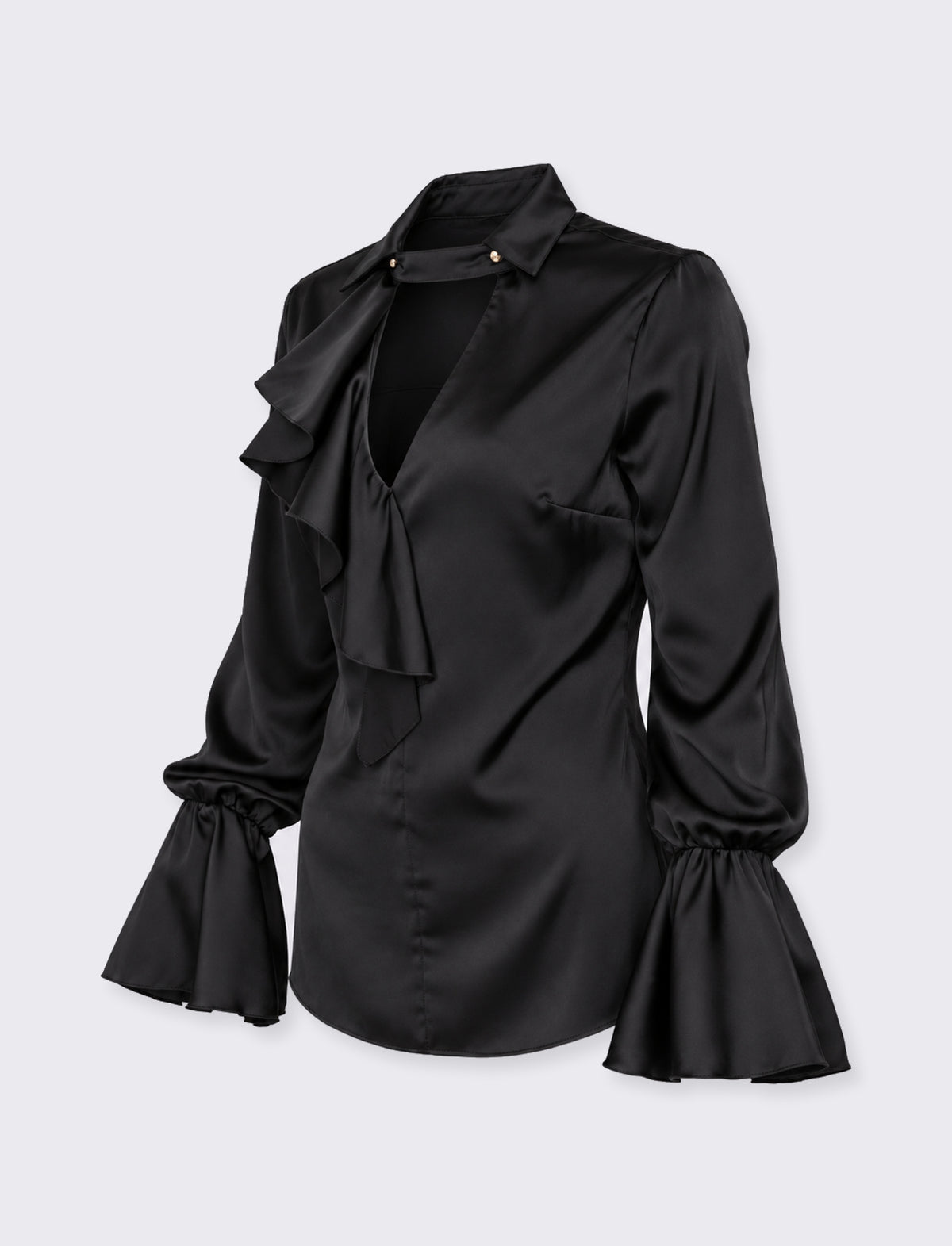 Camicia in satin con rouches - Nero