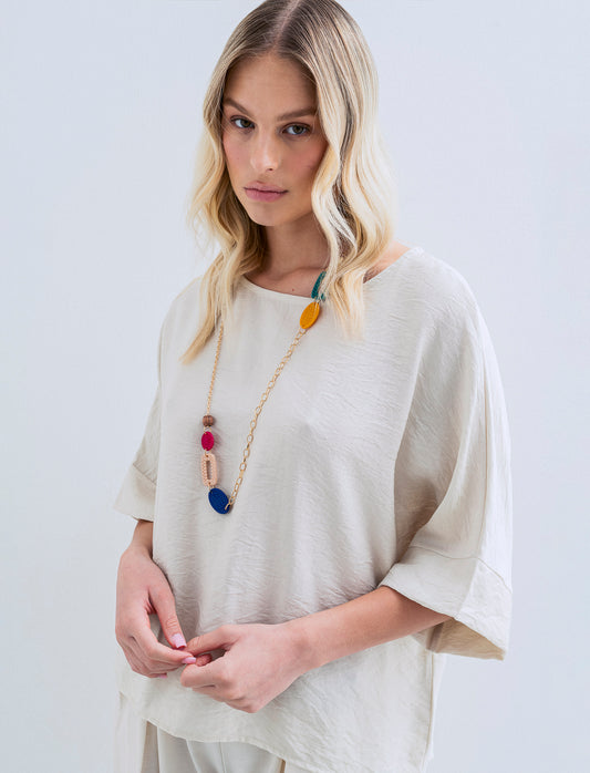 Casacca over con collana - Beige