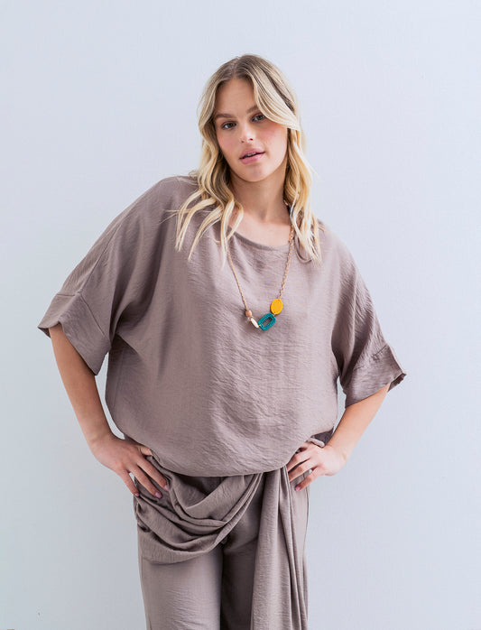 Casacca over con collana - Grigio fango