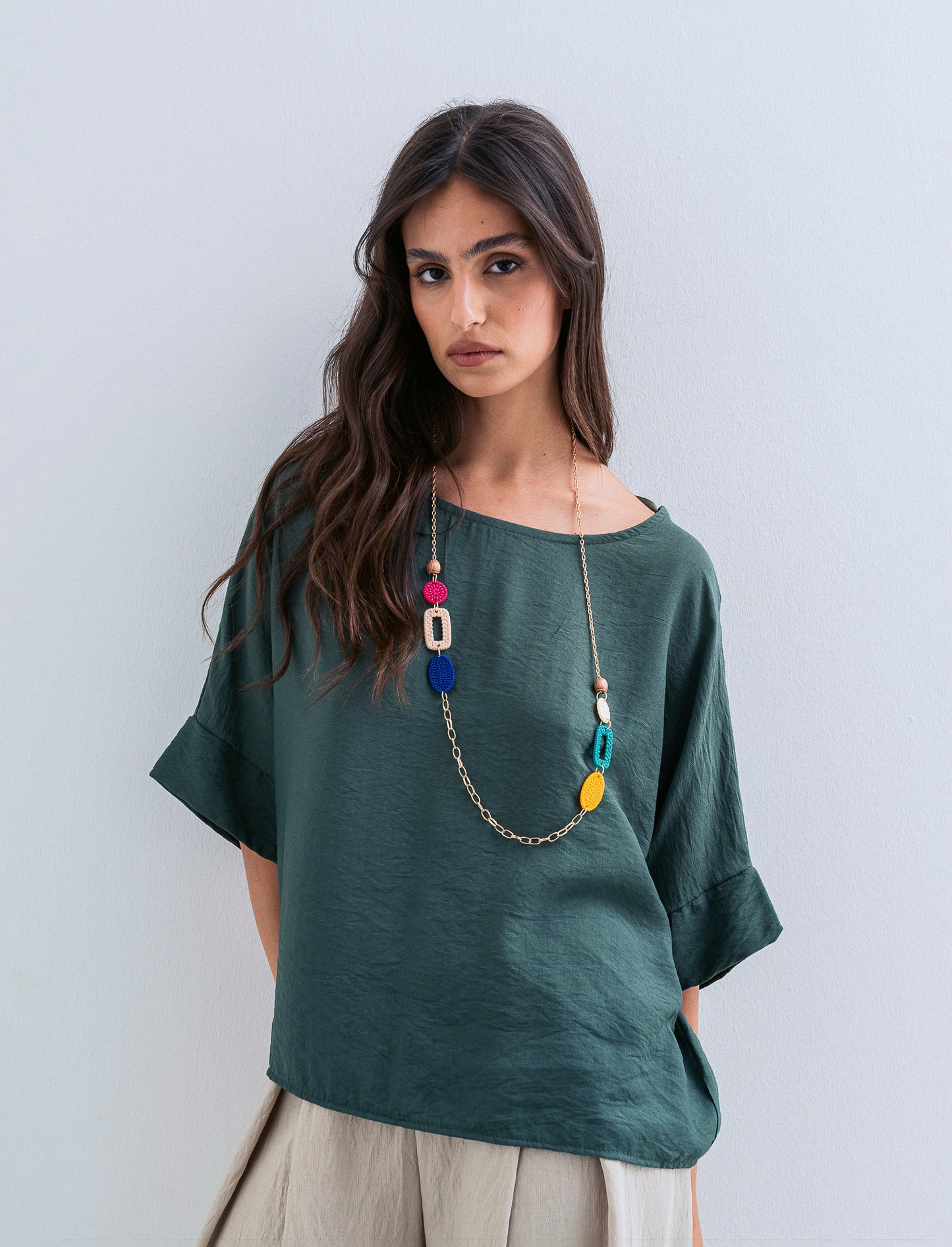 Casacca over con collana - Verde militare