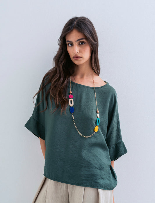 Casacca over con collana - Verde militare