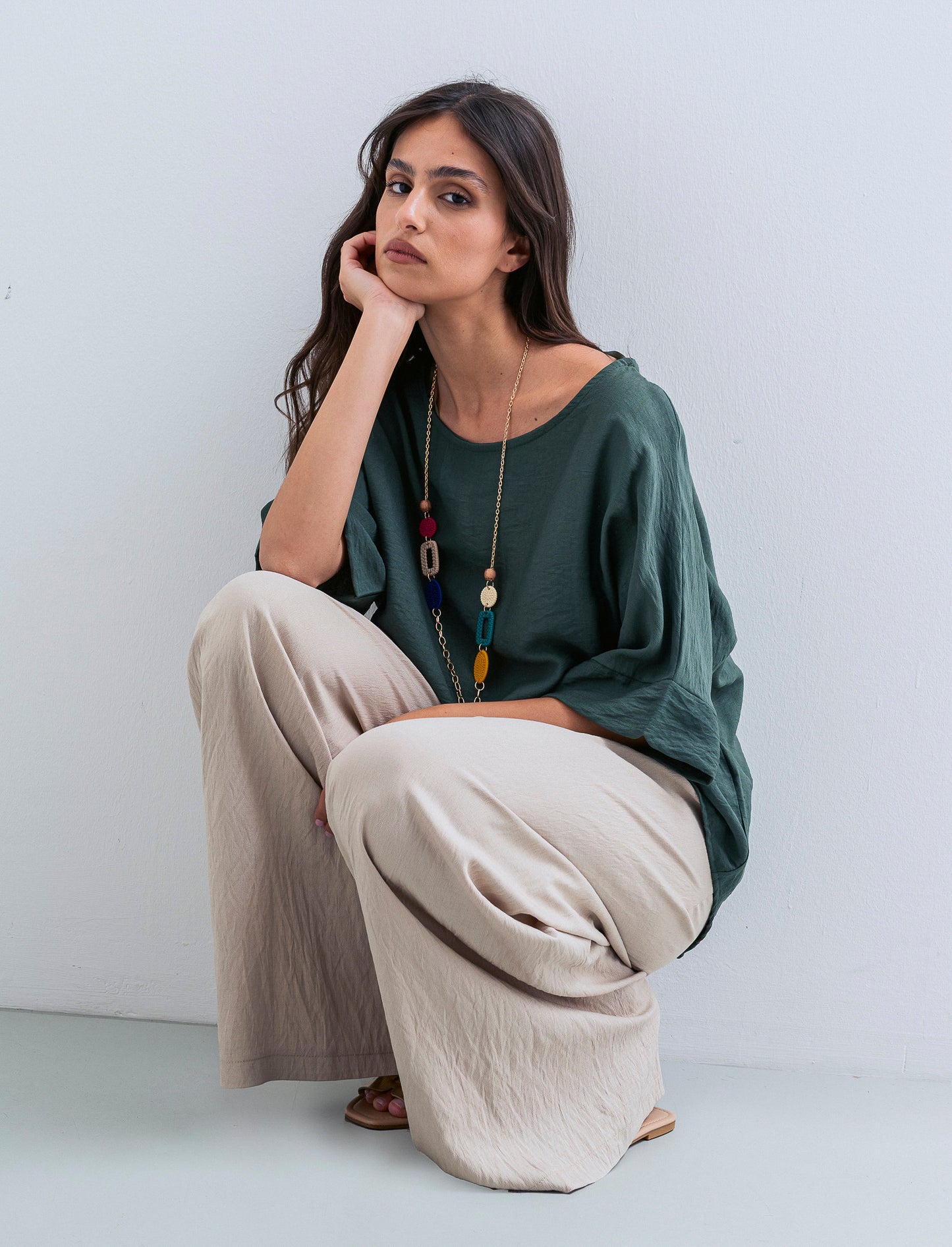Casacca over con collana - Verde militare