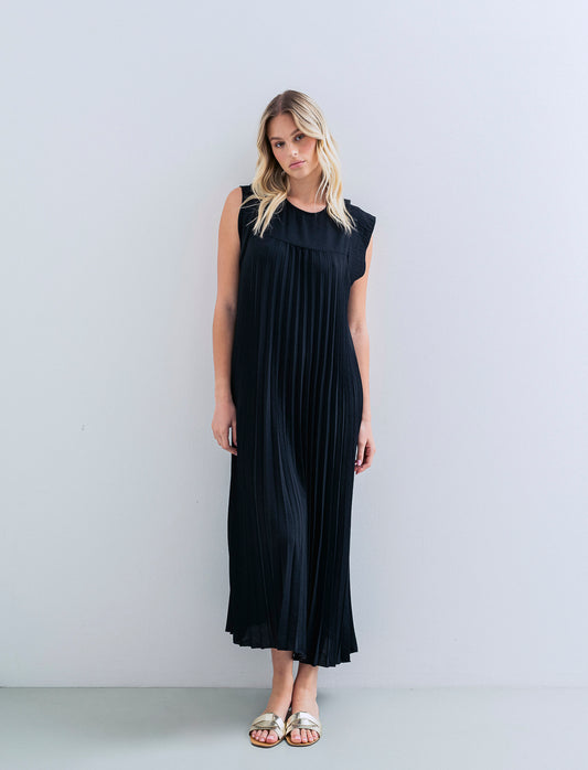 vestito lungo plisset giro manica - Nero