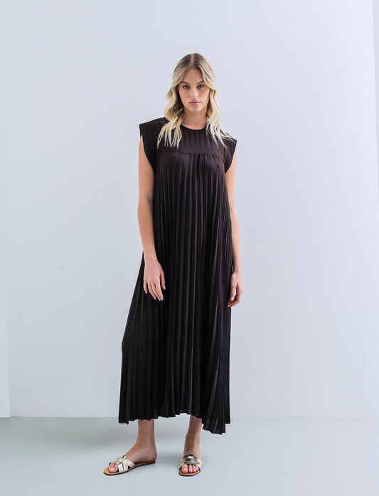 vestito lungo plisset giro manica - Moro