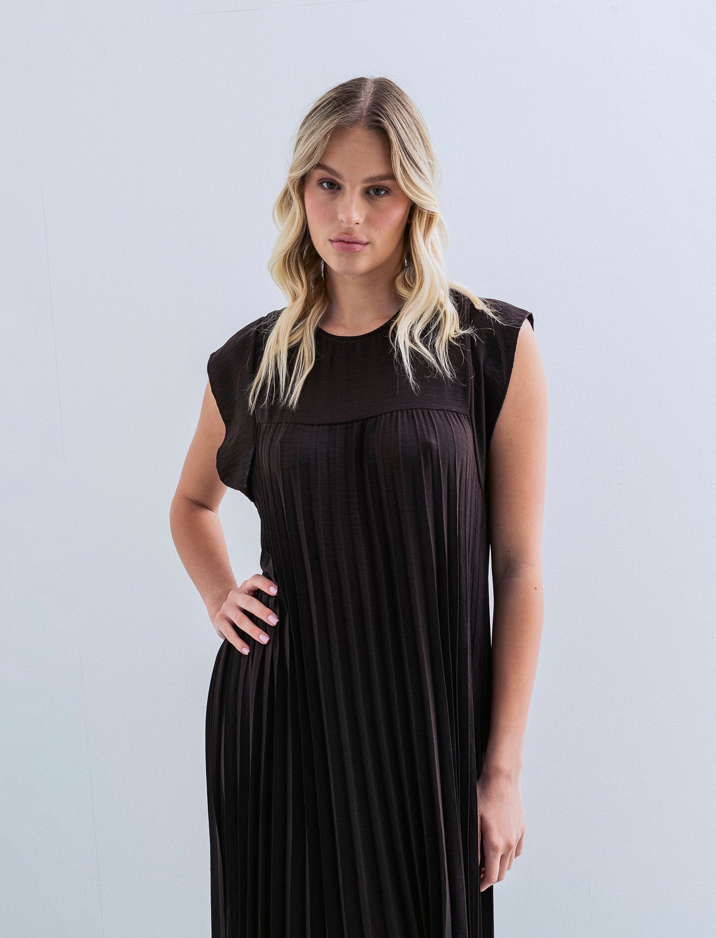 vestito lungo plisset giro manica - Moro