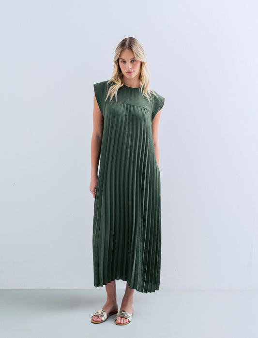 vestito lungo plisset giro manica - Verde militare