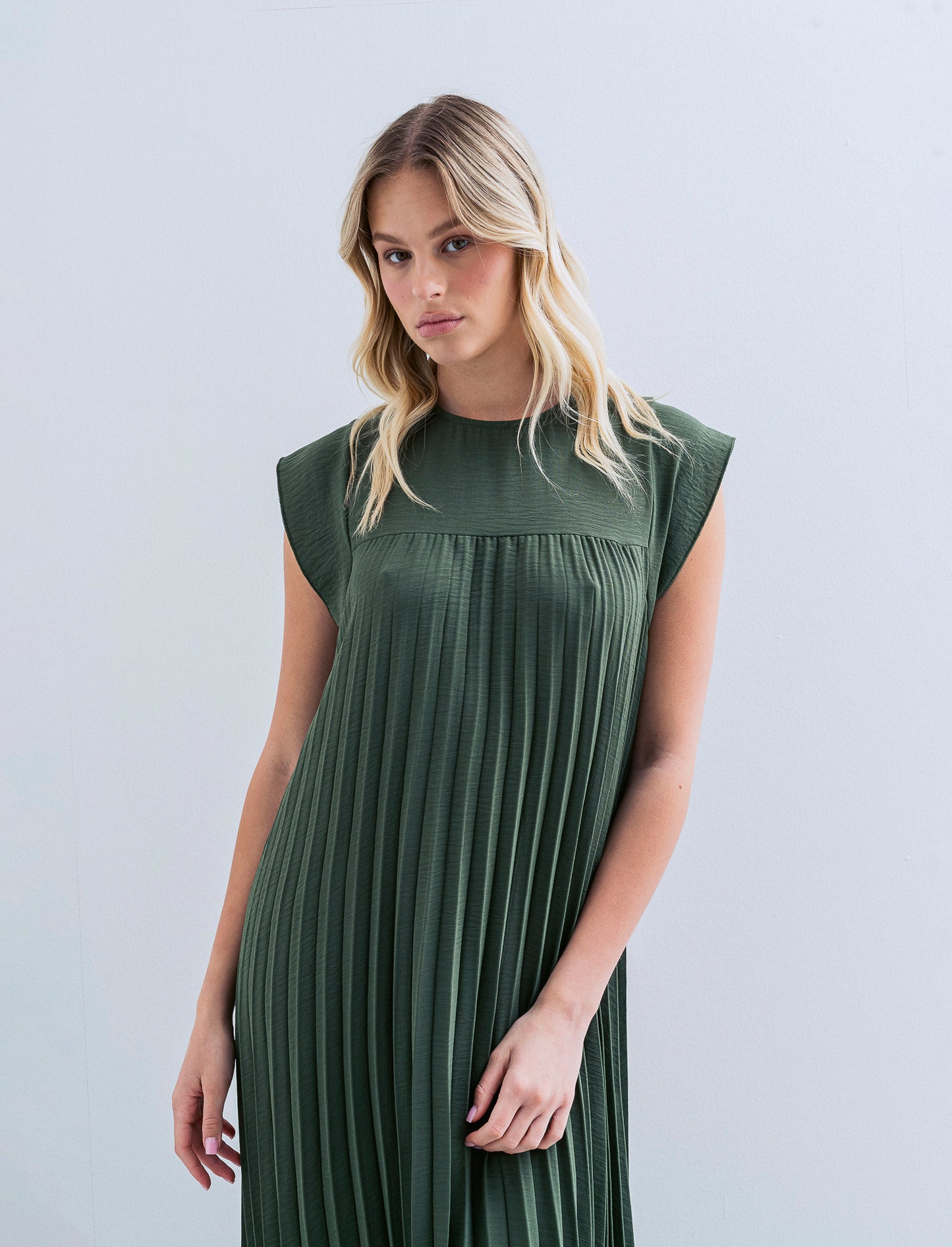 vestito lungo plisset giro manica - Verde militare