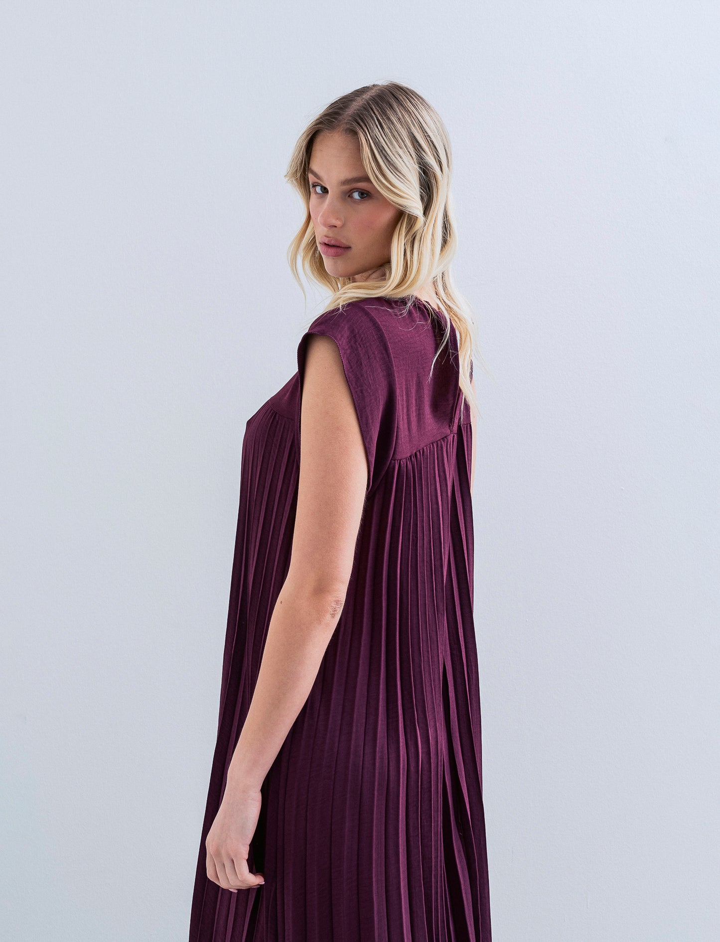 vestito lungo plisset giro manica - Rosso india