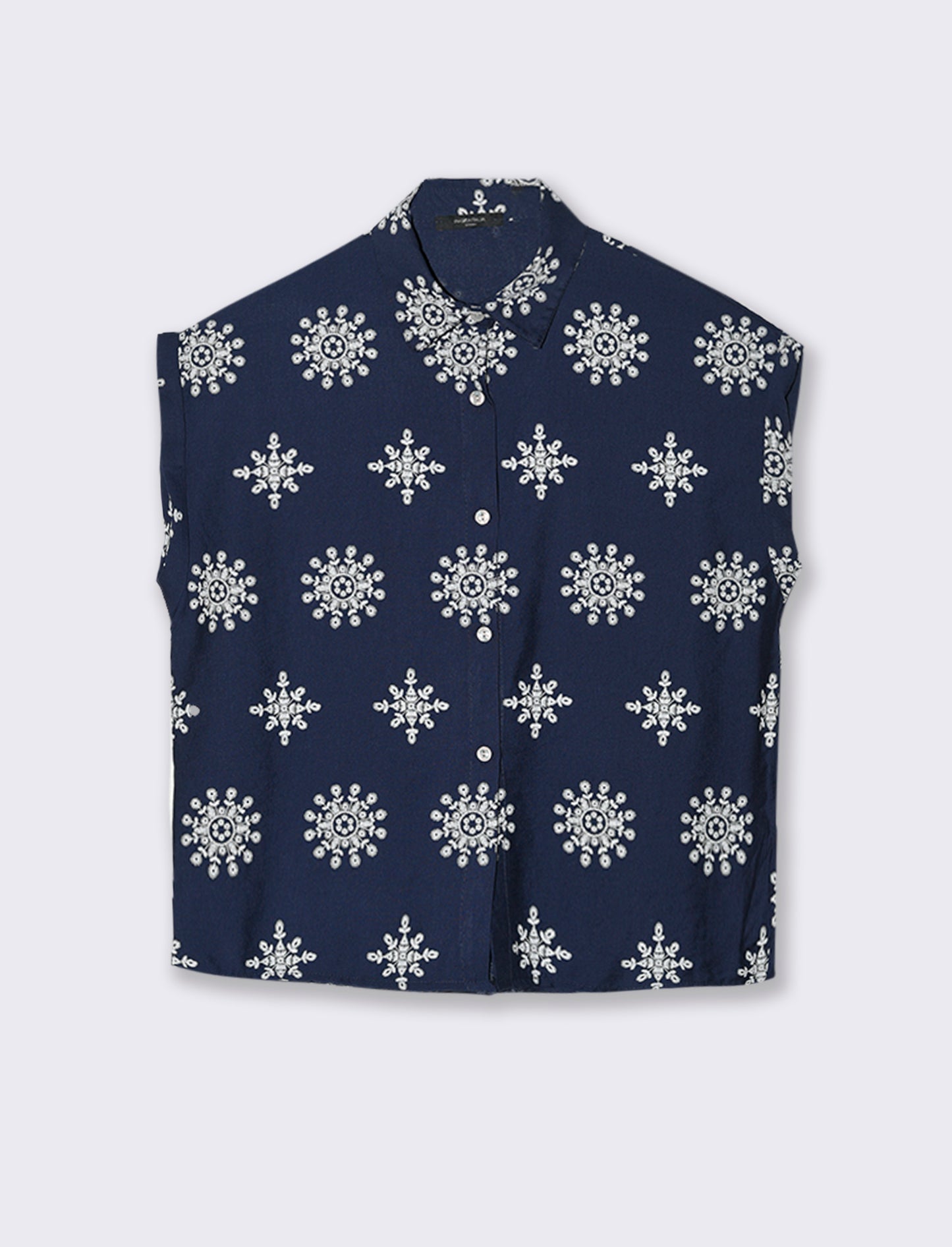 Camicia mezza manica tessuto ricamato - Blu