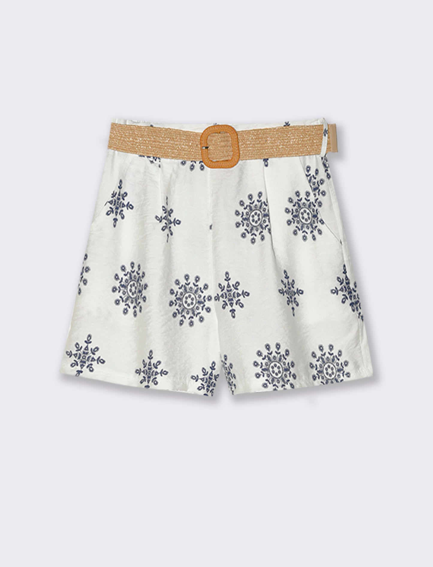 Short stampato con cintura - Bianco