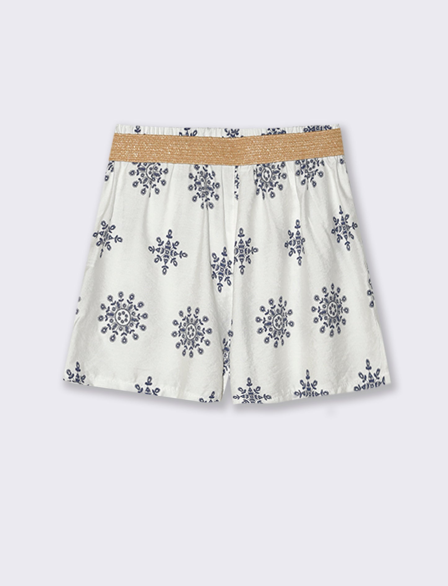 Short stampato con cintura - Bianco
