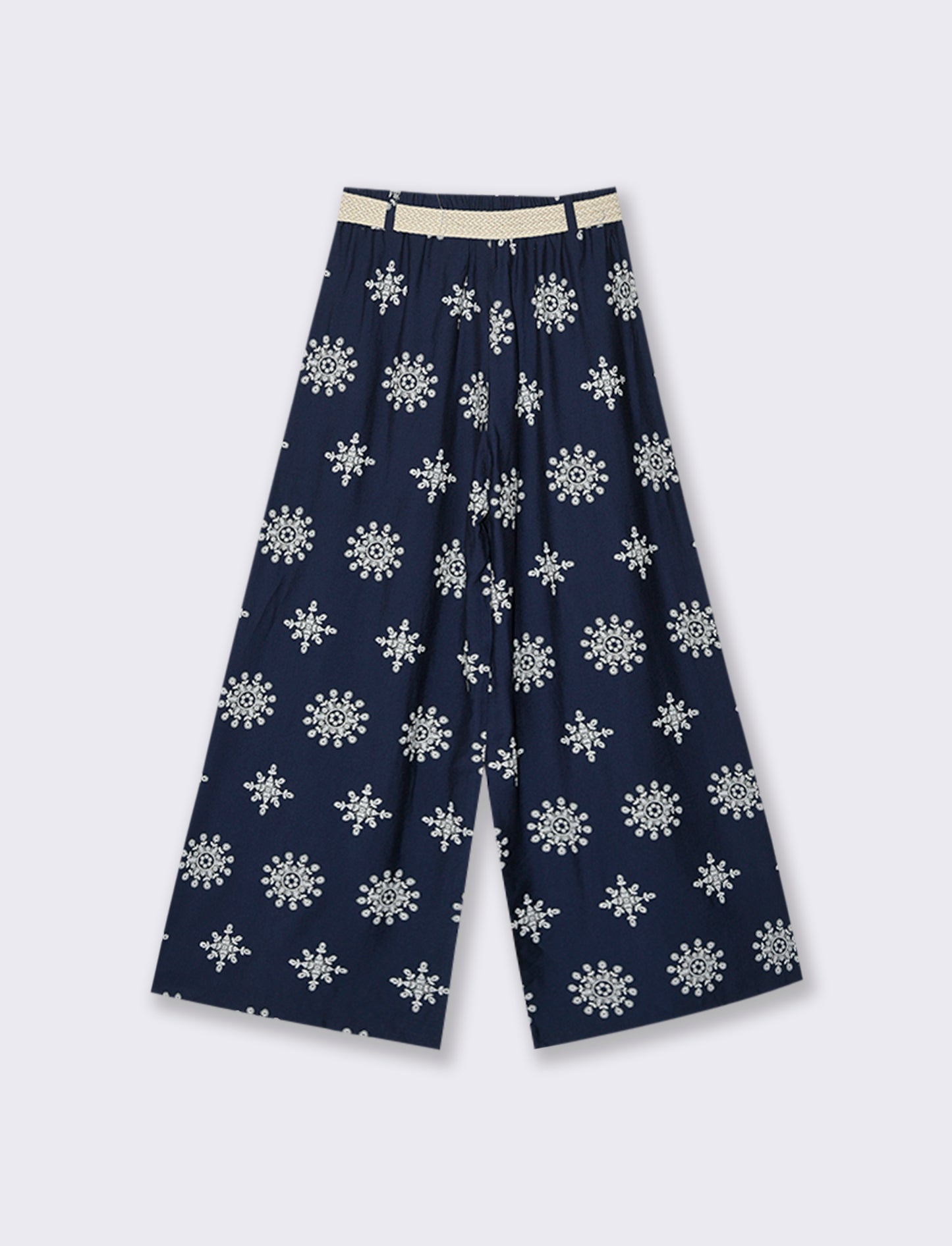 Pantalone palazzo stampato con cintura - Blu