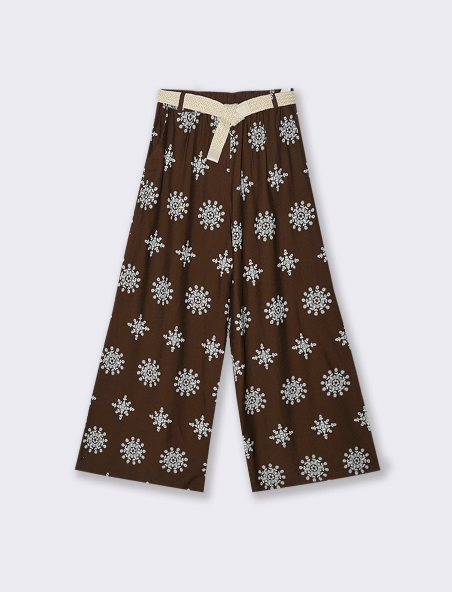 Pantalone palazzo stampato con cintura - Moro