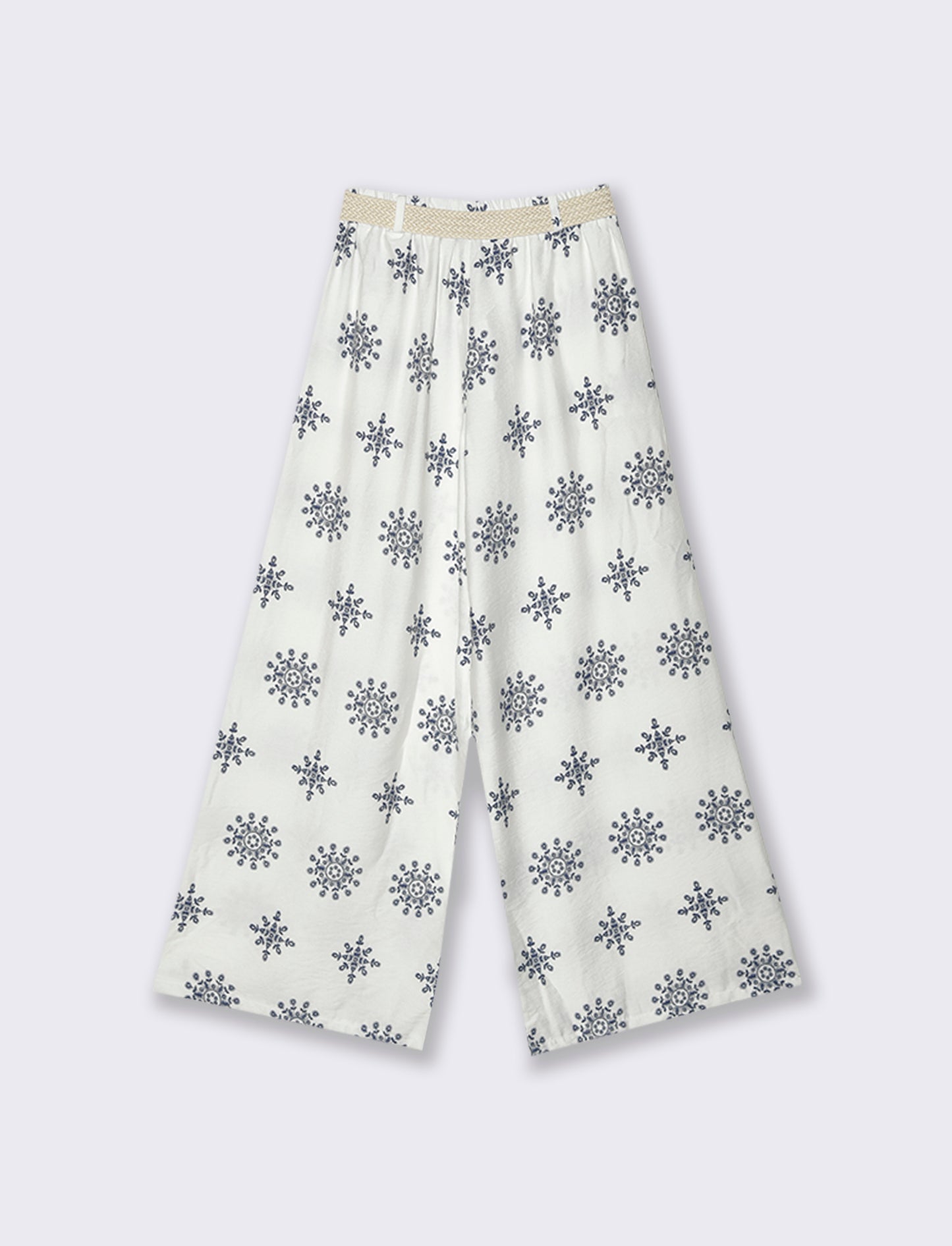 Pantalone palazzo stampato con cintura - Bianco