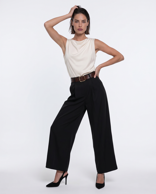 Sleeveless shawl-neck top - White