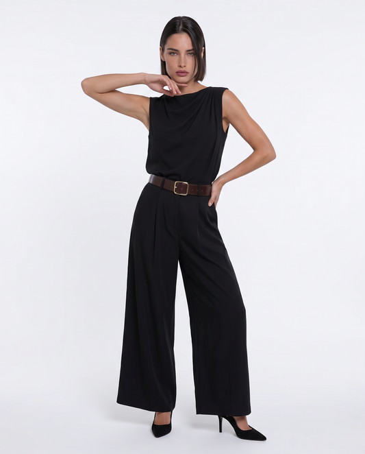 Top smanicato con scollo sciallato - Nero