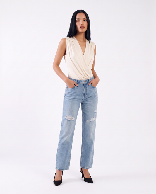 Crossover neck bodysuit - White