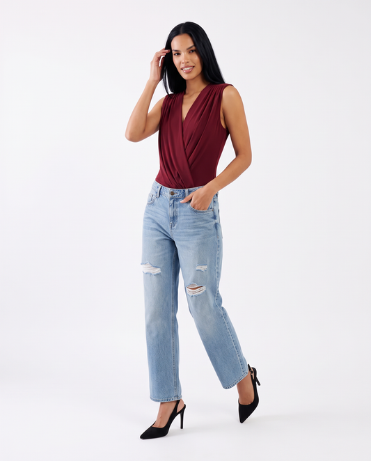 Crossover neck bodysuit - Red
