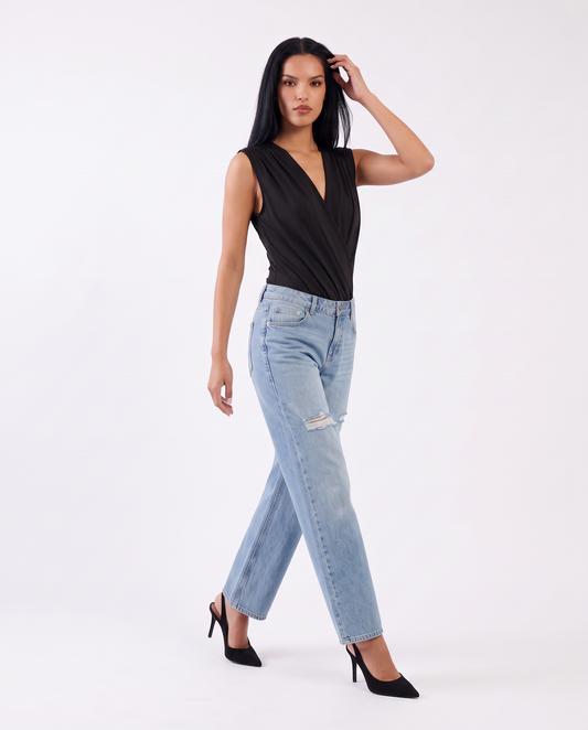 Body con scollo incrociato - Nero