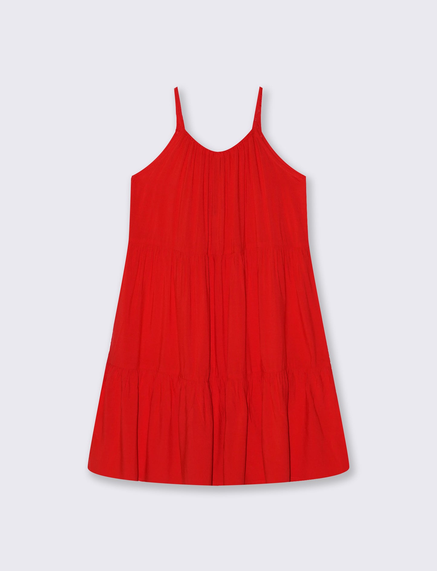 Vestito corto con bretelle e balza - Corallo