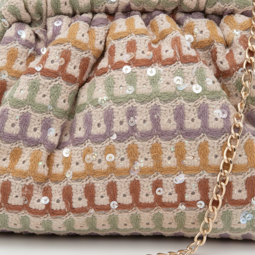 Pochette donna fantasia morbida con tracolla - Beige