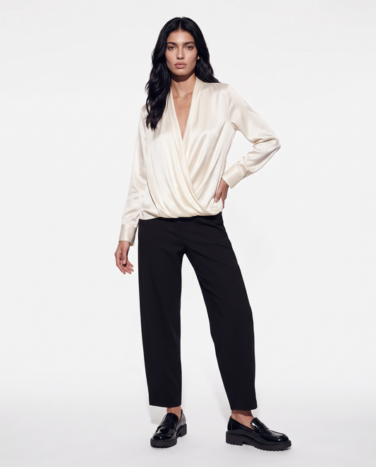 Blouse with crossover neckline - White