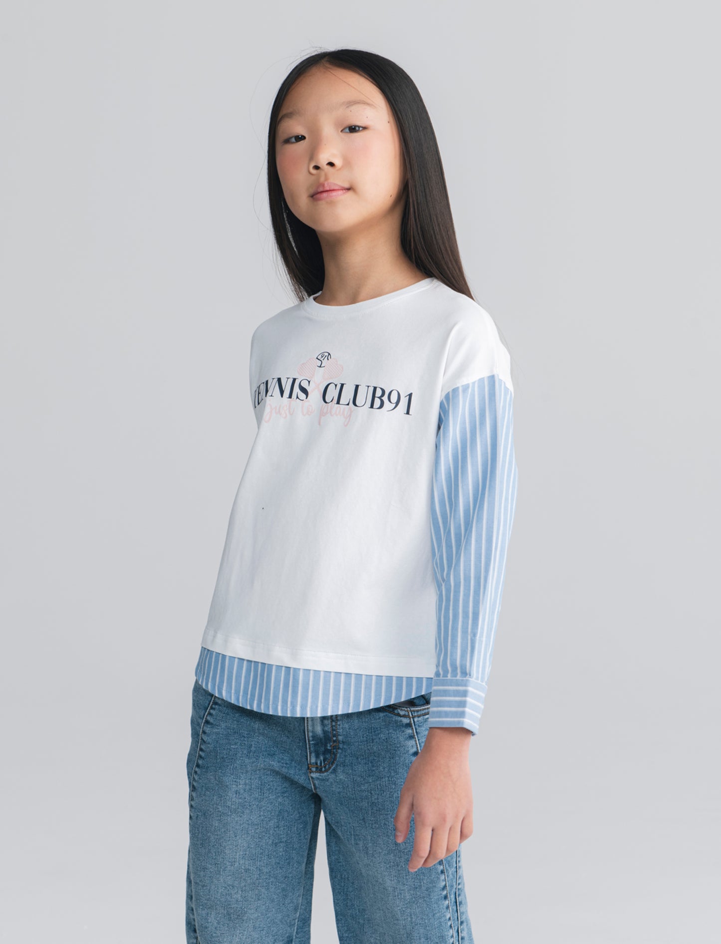 T-shirt bambina con maniche a contrasto - Righe